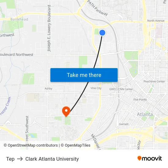 Tep to Clark Atlanta University map