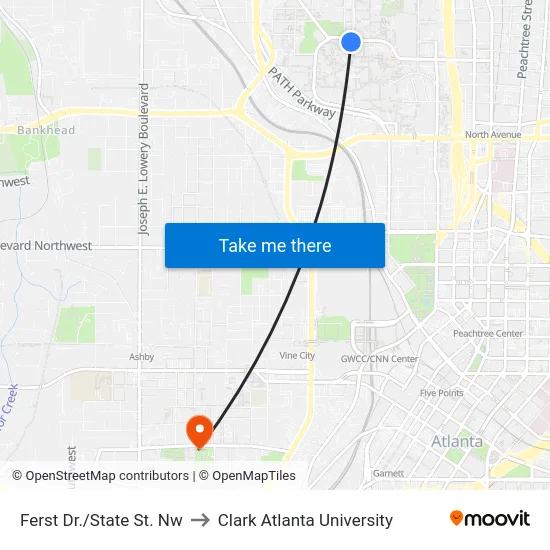 Ferst Dr./State St. Nw to Clark Atlanta University map