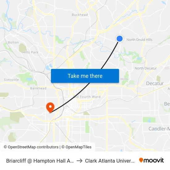 Briarcliff @ Hampton Hall Apts to Clark Atlanta University map