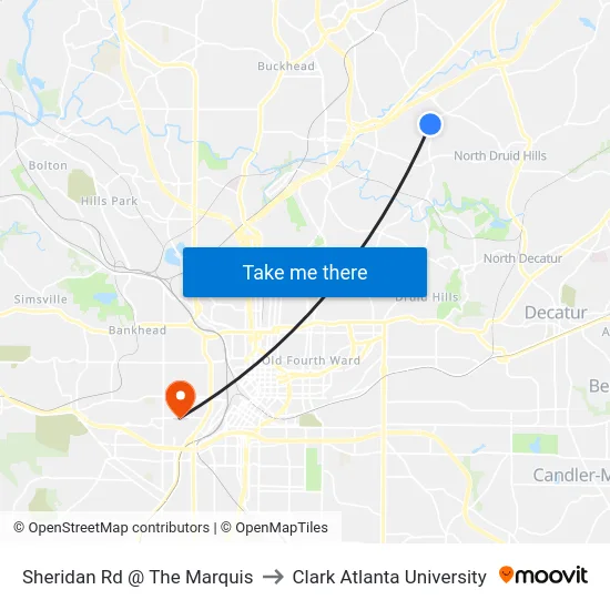 Sheridan Rd @ The Marquis to Clark Atlanta University map