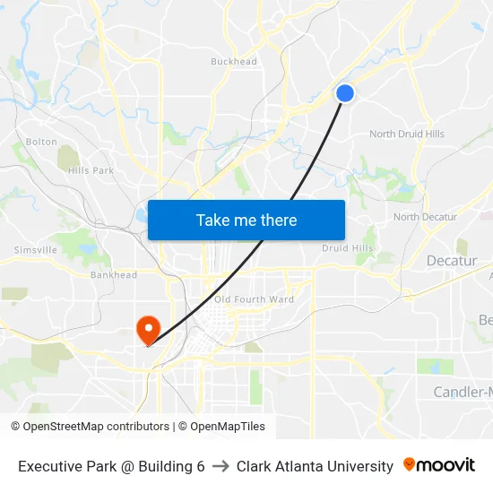 Executive Park @ Building 6 to Clark Atlanta University map