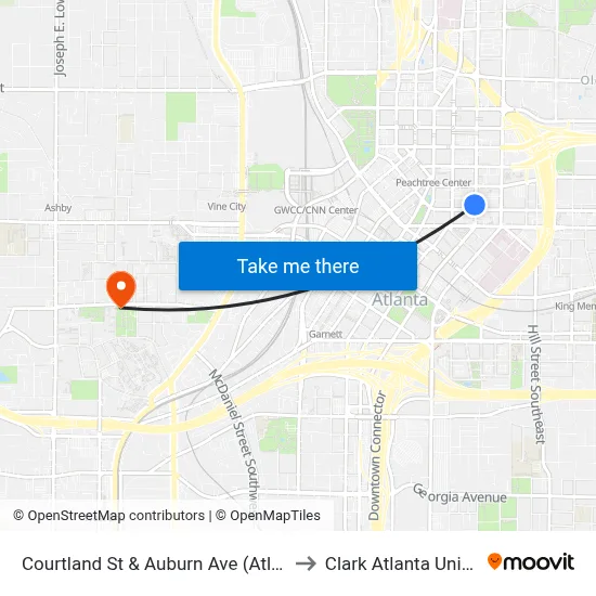 Courtland St & Auburn Ave (Atlanta Life) to Clark Atlanta University map