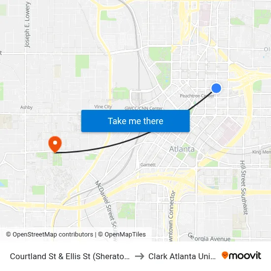 Courtland St & Ellis St (Sheraton Atlanta) to Clark Atlanta University map