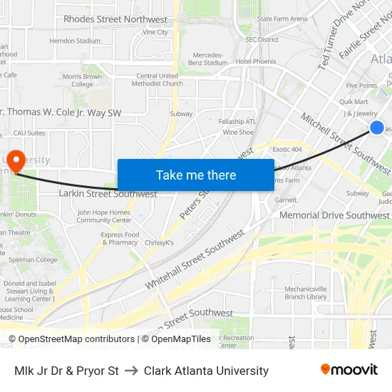Mlk Jr Dr & Pryor St to Clark Atlanta University map
