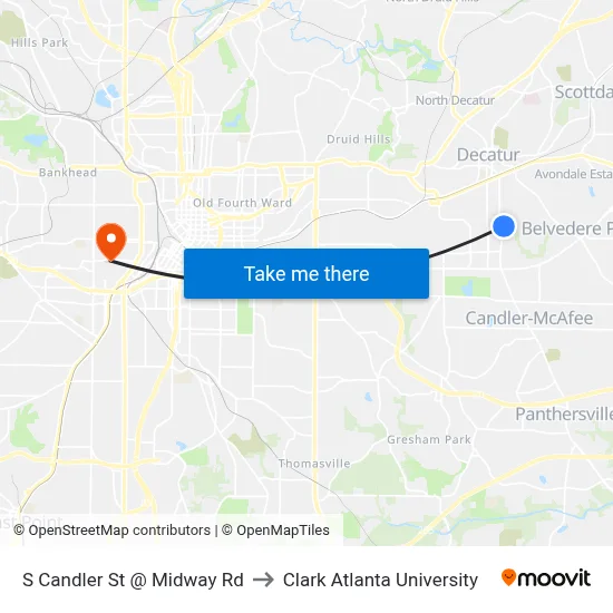S Candler St @ Midway Rd to Clark Atlanta University map