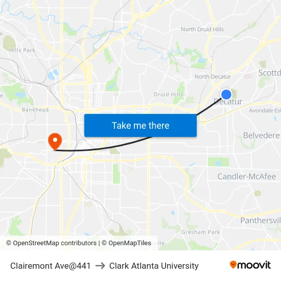 Clairemont Ave@441 to Clark Atlanta University map