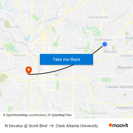 N Decatur @ Scott Blvd to Clark Atlanta University map