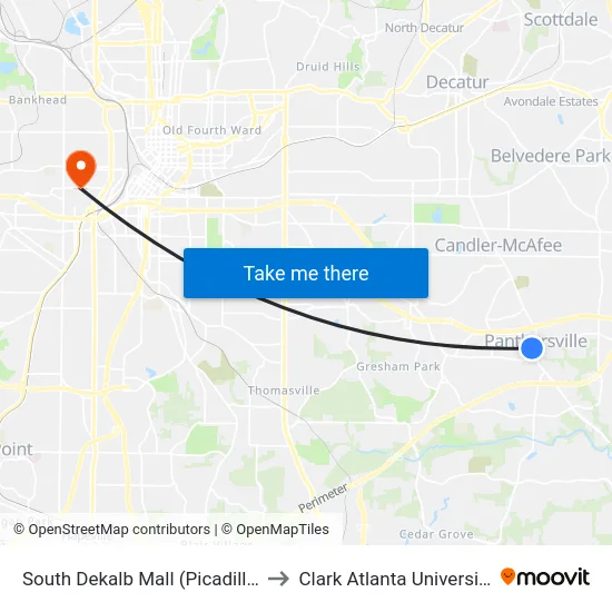 South Dekalb Mall (Picadilly) to Clark Atlanta University map