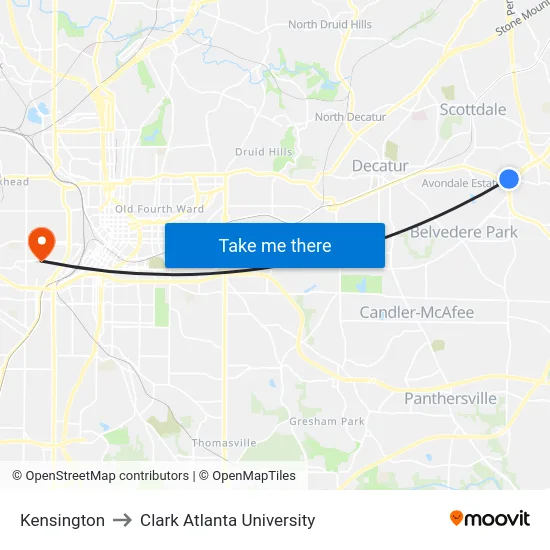 Kensington to Clark Atlanta University map