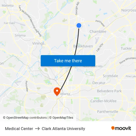 Medical Center to Clark Atlanta University map
