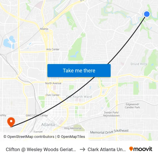 Clifton @ Wesley Woods Geriatric Hospital to Clark Atlanta University map