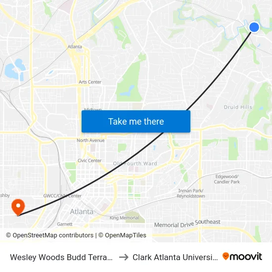 Wesley Woods Budd Terrace to Clark Atlanta University map