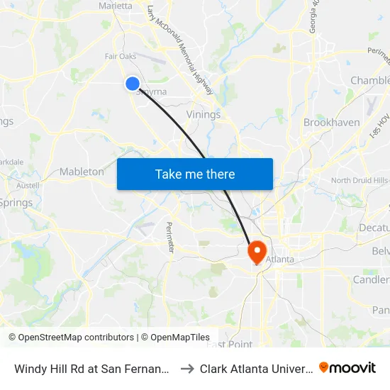 Windy Hill Rd at San Fernando Dr to Clark Atlanta University map