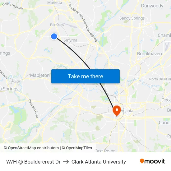 W/H @ Bouldercrest Dr to Clark Atlanta University map