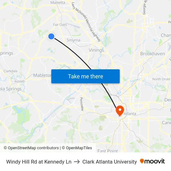 Windy Hill Rd at Kennedy Ln to Clark Atlanta University map