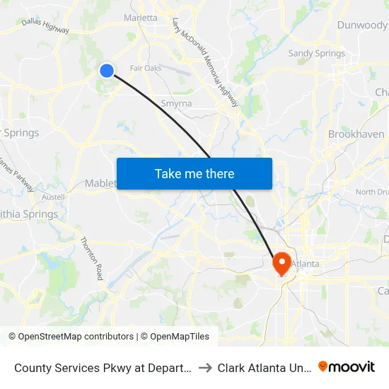 County Services Pkwy at Department Of Mo to Clark Atlanta University map