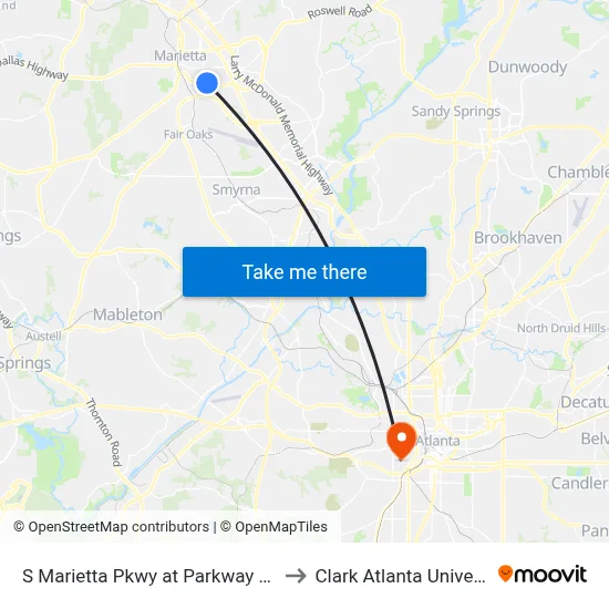 S Marietta Pkwy at Parkway Plaza to Clark Atlanta University map
