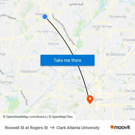 Roswell St at Rogers St to Clark Atlanta University map