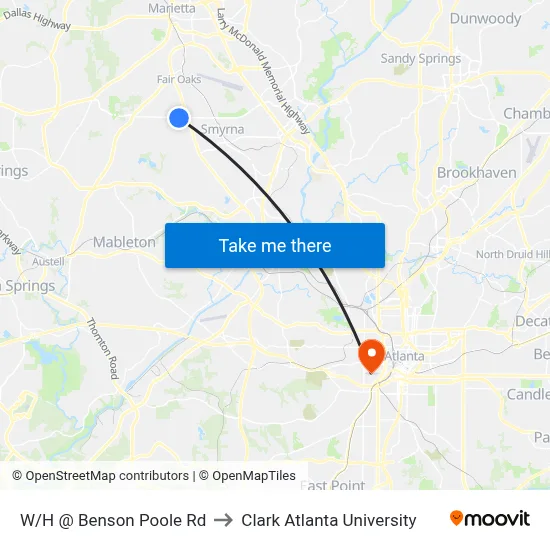 W/H @ Benson Poole Rd to Clark Atlanta University map