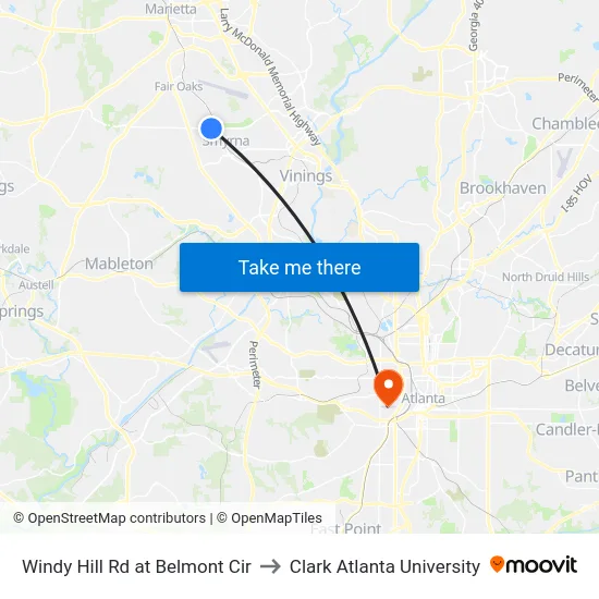 Windy Hill Rd at Belmont Cir to Clark Atlanta University map