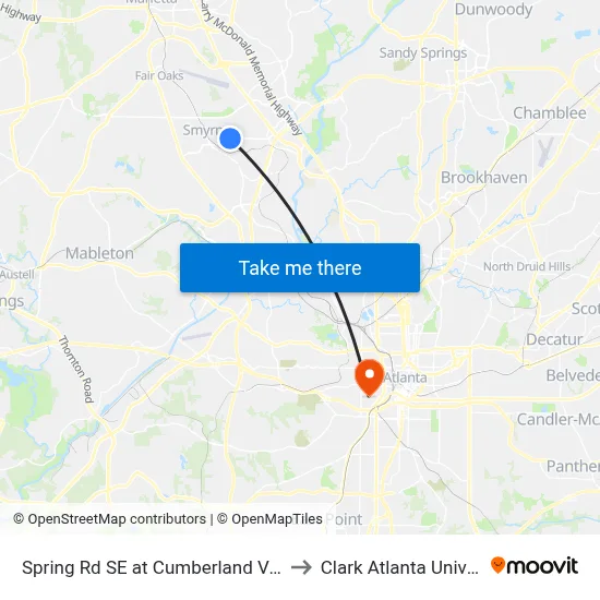 Spring Rd SE at Cumberland Valley Dr to Clark Atlanta University map