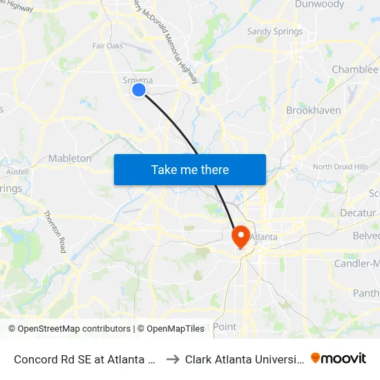 Concord Rd SE at Atlanta Rd to Clark Atlanta University map