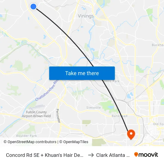 Concord Rd SE + Khuan's Hair Design/Arkle Veterina to Clark Atlanta University map