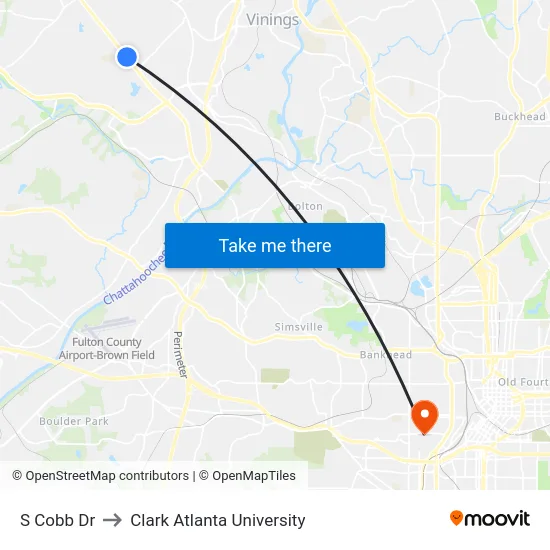 S Cobb Dr to Clark Atlanta University map