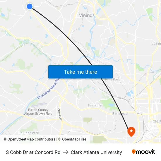 S Cobb Dr at Concord Rd to Clark Atlanta University map