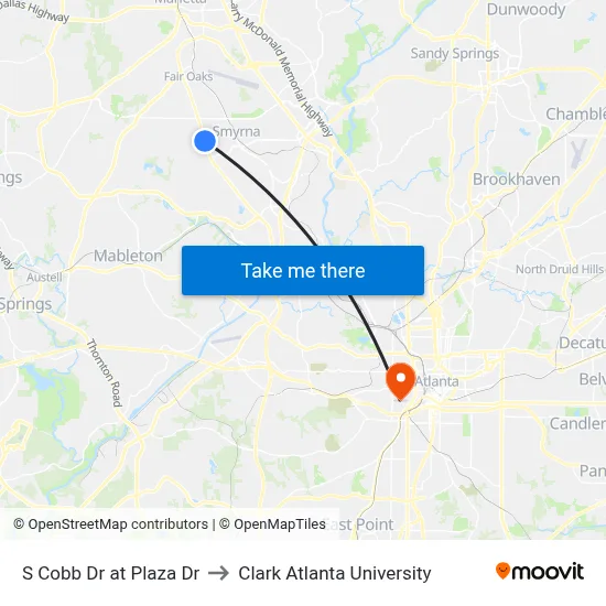 S Cobb Dr at Plaza Dr to Clark Atlanta University map