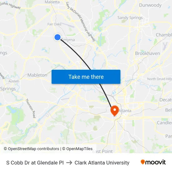 S Cobb Dr at Glendale Pl to Clark Atlanta University map