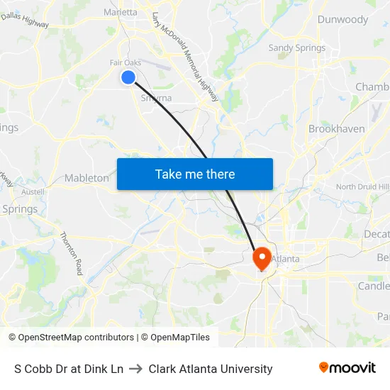 S Cobb Dr at Dink Ln to Clark Atlanta University map