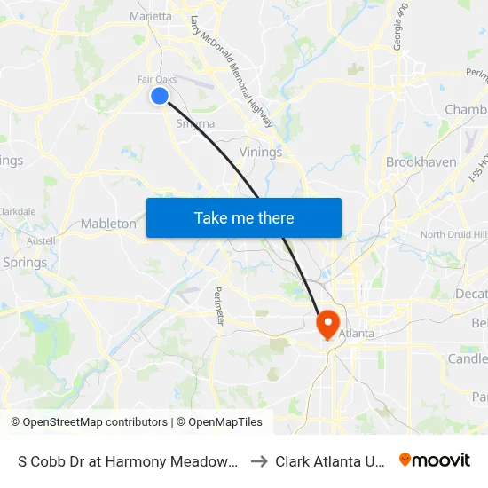 S Cobb Dr at Harmony Meadows Apartments to Clark Atlanta University map