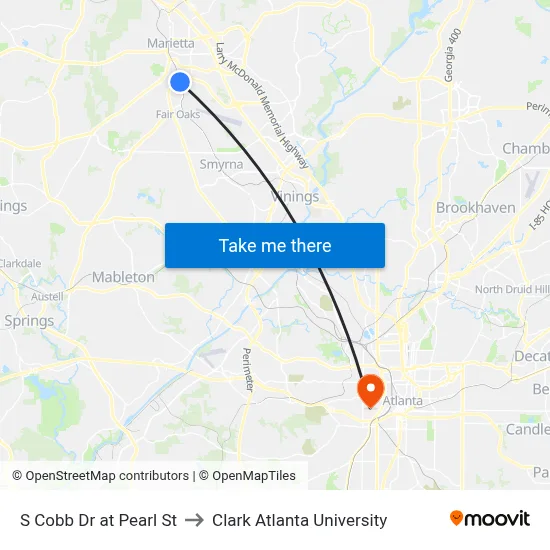 S Cobb Dr at Pearl St to Clark Atlanta University map
