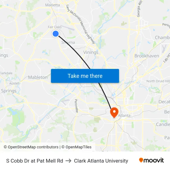 S Cobb Dr at Pat Mell Rd to Clark Atlanta University map