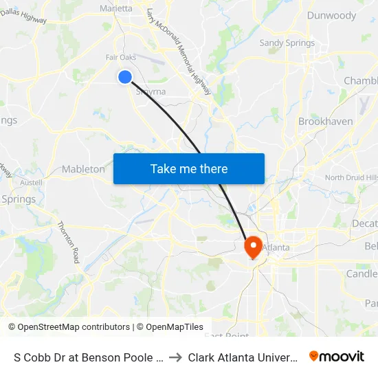 S Cobb Dr at Benson Poole Rd to Clark Atlanta University map