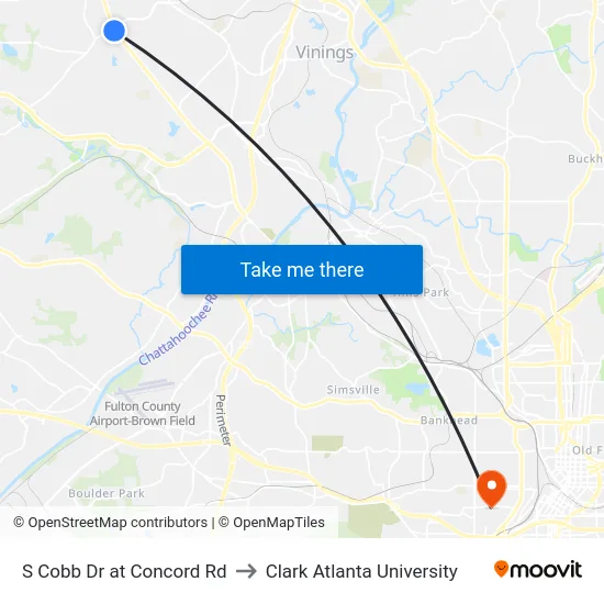 S Cobb Dr at Concord Rd to Clark Atlanta University map