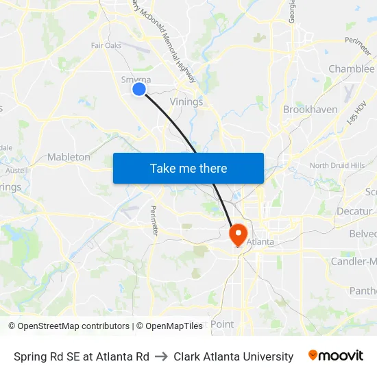 Spring Rd SE at Atlanta Rd to Clark Atlanta University map