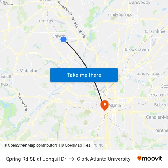 Spring Rd SE at Jonquil Dr to Clark Atlanta University map