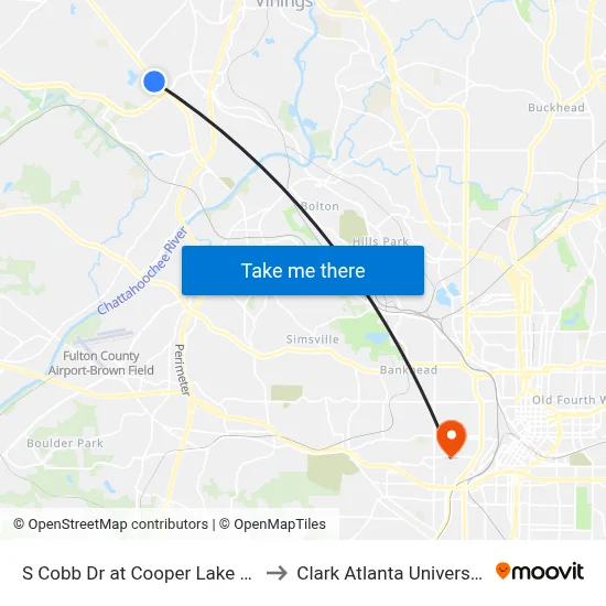 S Cobb Dr at Cooper Lake Rd to Clark Atlanta University map