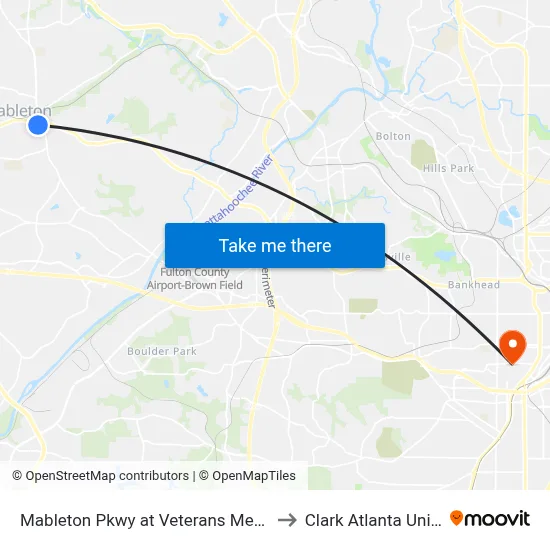 Mableton Pkwy at Veterans Memorial Hwy to Clark Atlanta University map