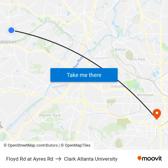 Floyd Rd at Ayres Rd to Clark Atlanta University map