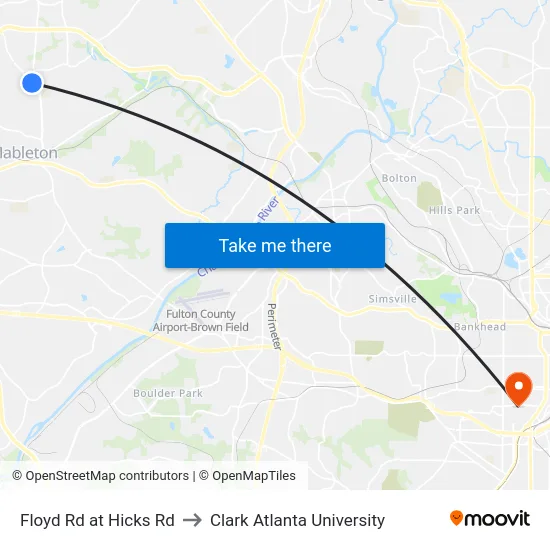 Floyd Rd at Hicks Rd to Clark Atlanta University map