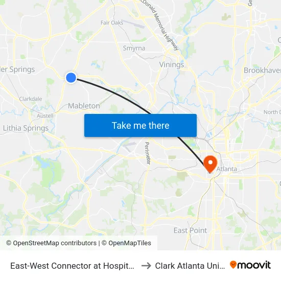 East-West Connector at Hospital South Dr to Clark Atlanta University map