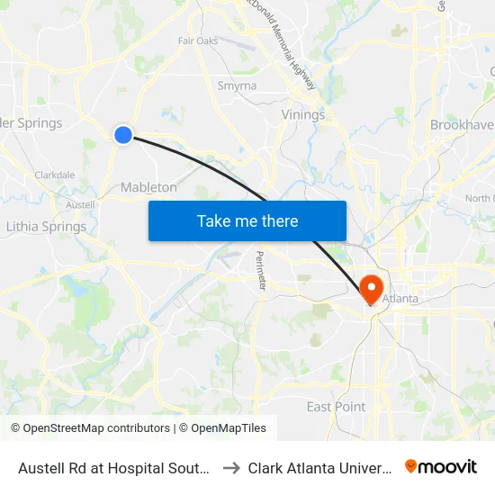 Austell Rd at Hospital South Dr to Clark Atlanta University map