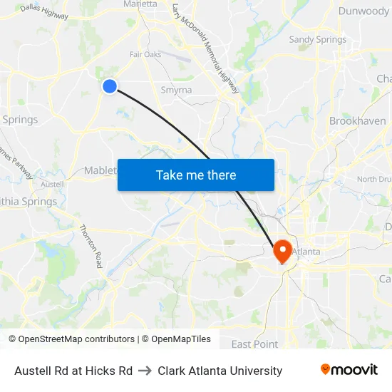 Austell Rd at Hicks Rd to Clark Atlanta University map