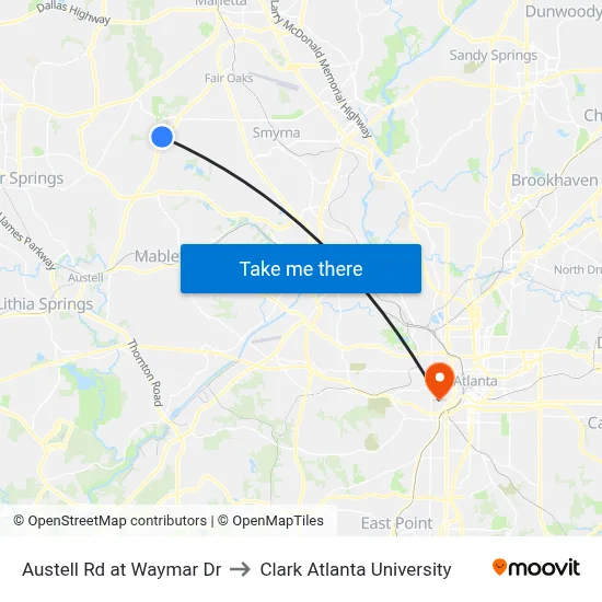 Austell Rd at Waymar Dr to Clark Atlanta University map