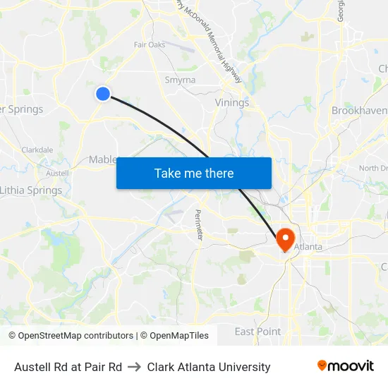 Austell Rd at Pair Rd to Clark Atlanta University map