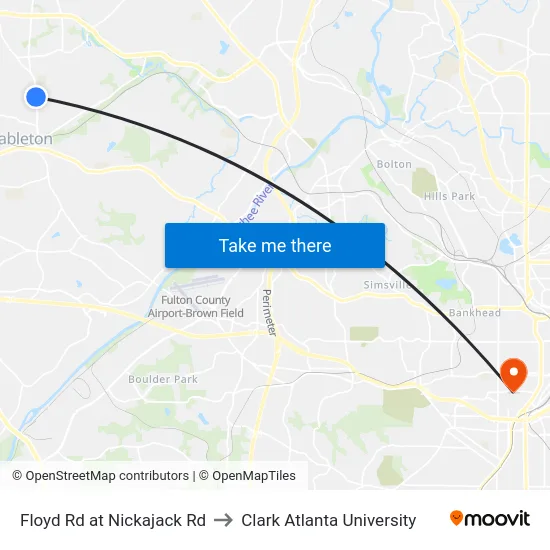 Floyd Rd at Nickajack Rd to Clark Atlanta University map