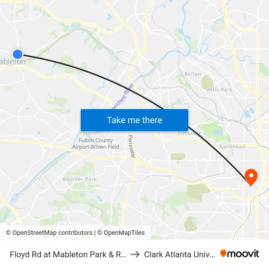 Floyd Rd at Mableton Park & Ride - Ob to Clark Atlanta University map